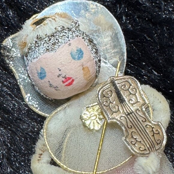 Vintage Angel Ornament With Violin & Pink Sheer Glitter Dress Handmade Japan - Picture 4 of 5